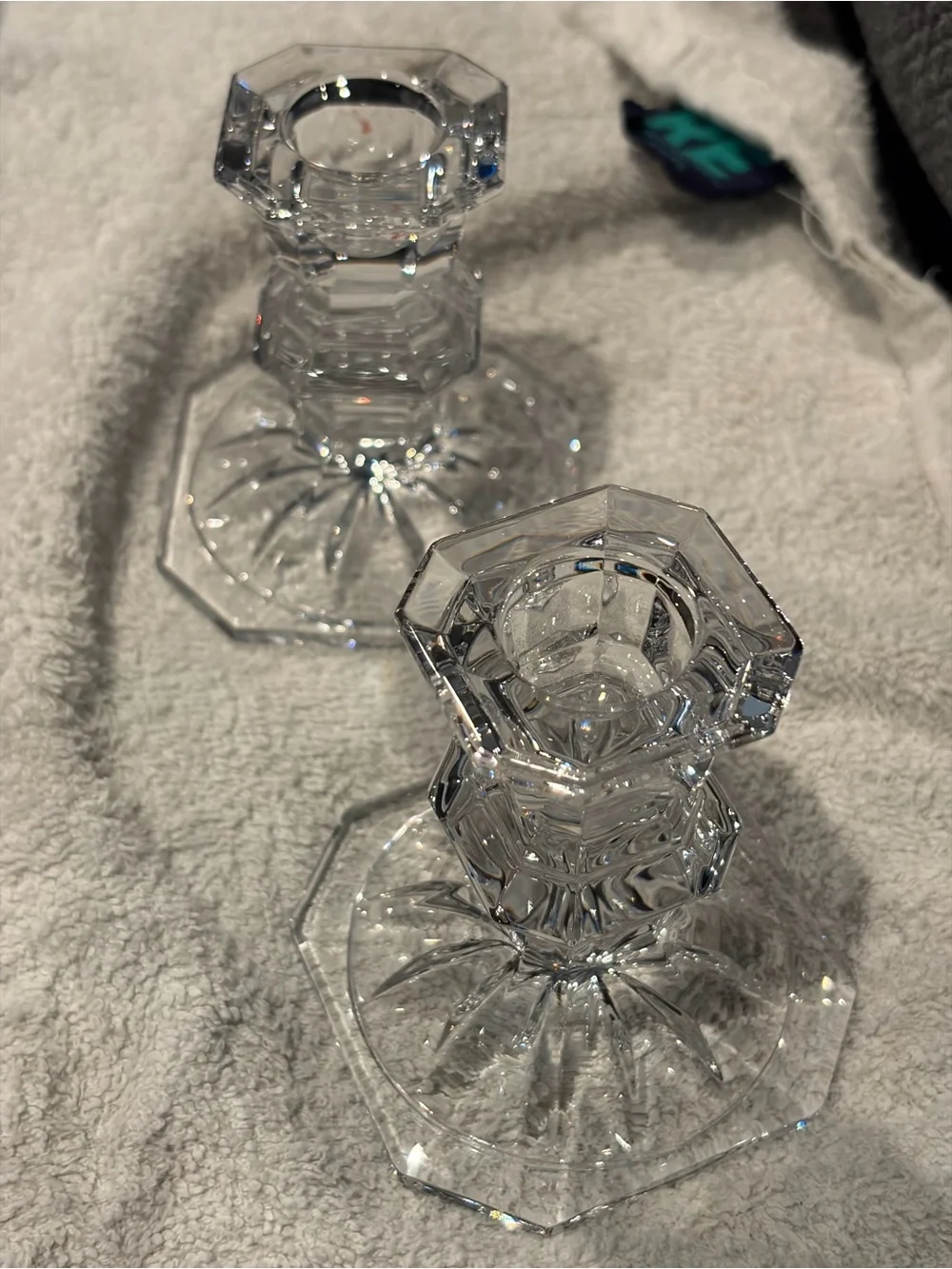 Clear Crystal Glass Candlestick Holders - Pair